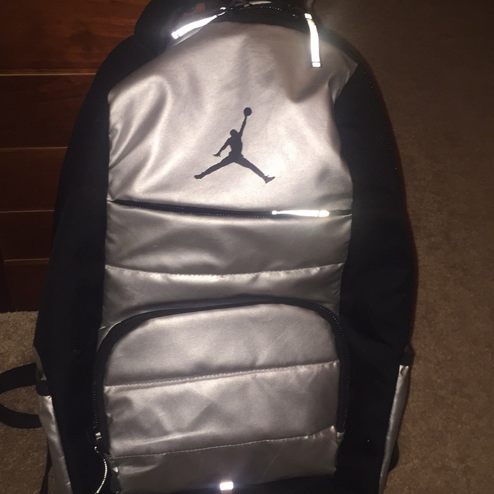 Silver metallic Jordan book bag